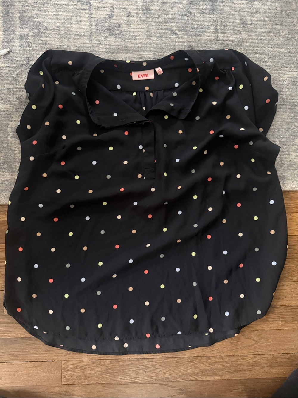 EVRI Black Short Sleeve Blouse with Multicolor Polka Dots